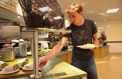 Student making selection at UCSC dining hall