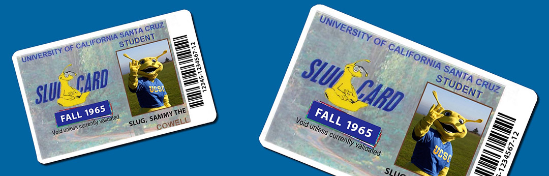 Sammy the Slug Student ID card on blue background